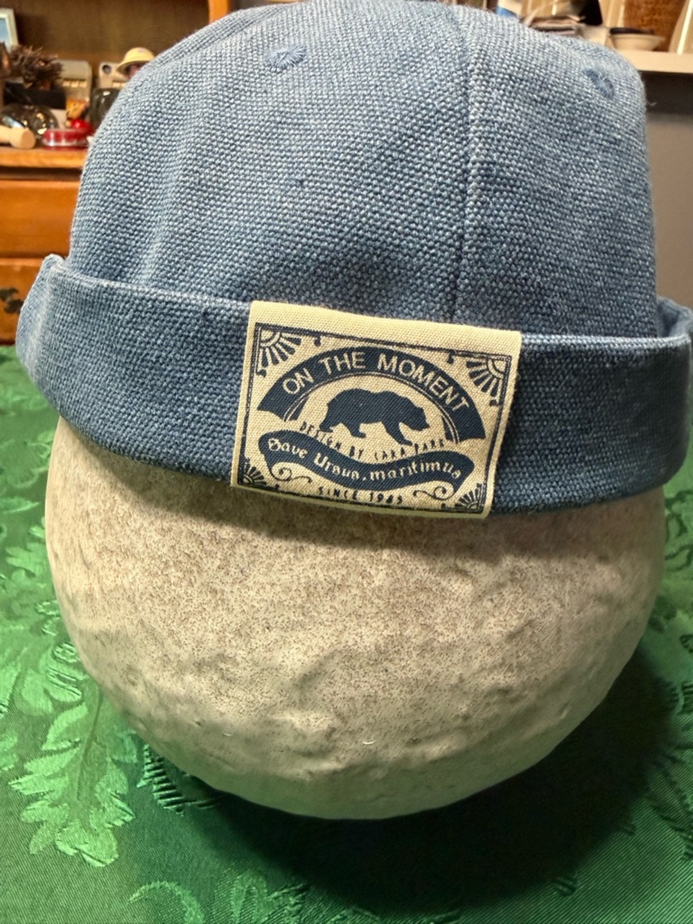 Denim-Textured Blue Cuffed Beanie